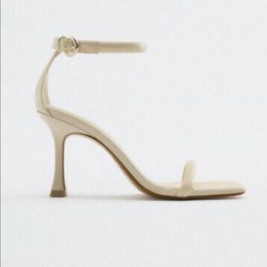 Zara Leather Square Toe Nude Heels